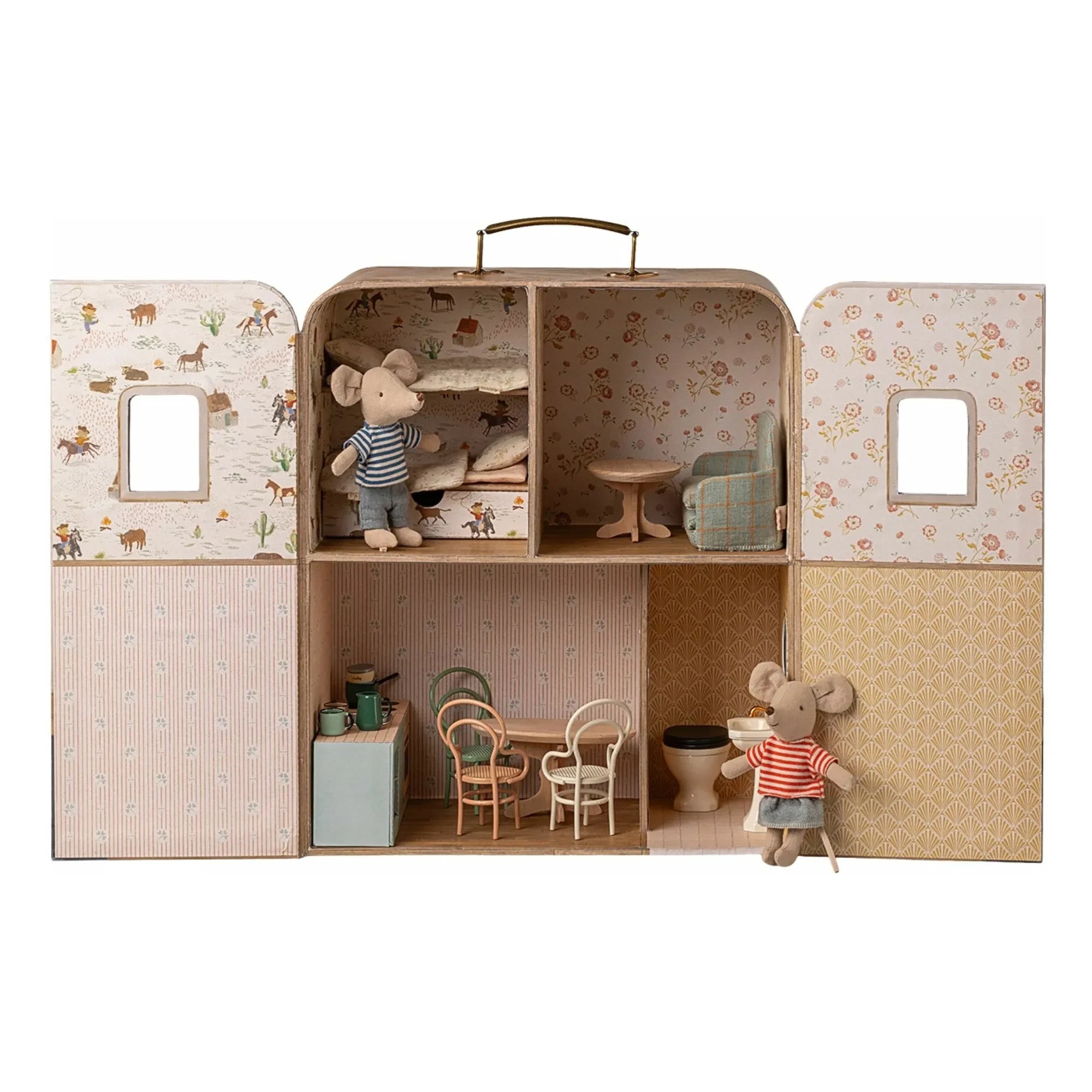 Maileg - Haus Suitcase, Kleine Schwester & Kleiner Bruder Maus