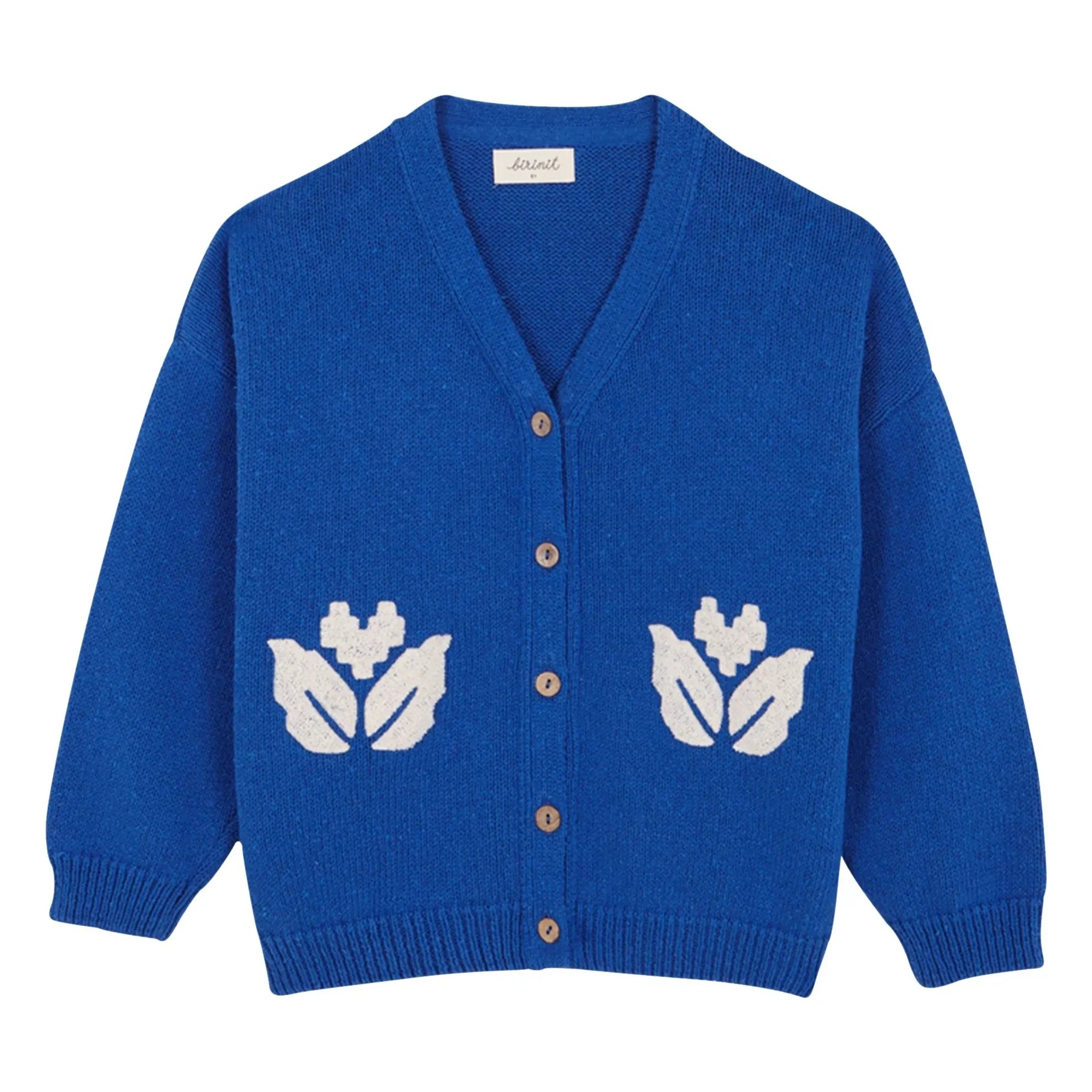 birinit - Kobaltblauer Cardigan mit Blumenstickerei | Königsblau