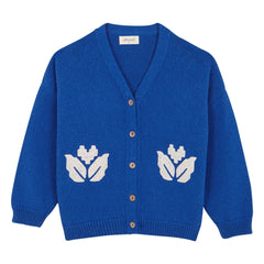 birinit - Kobaltblauer Cardigan mit Blumenstickerei | Königsblau