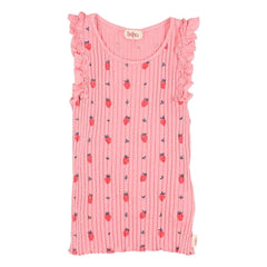 Búho - Gestreiftes Strawberry Ruffles Bio-Baumwoll-Unterhemd | Bonbonrosa