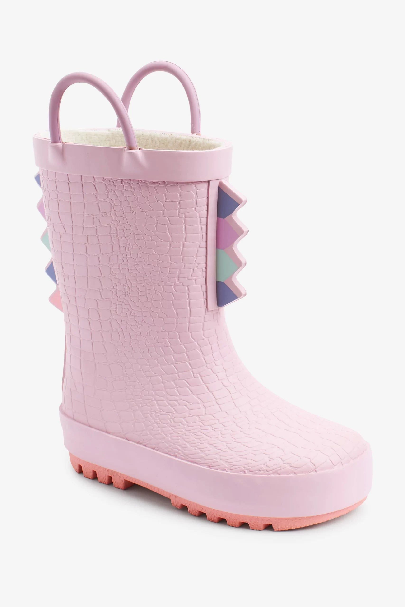 Dinossi – behandelte rosa Dinosaurier-Fleece-Regen- und Winterstiefel mit weicher Sohle für Mädchen – 26,5