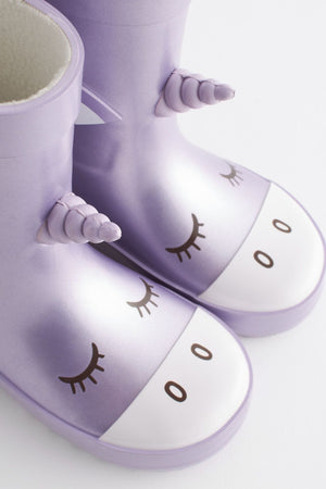 Dinossi - Lilac Purple Unicorn Mädchen-Fleece-Regenstiefel mit weicher Sohle - 30,5