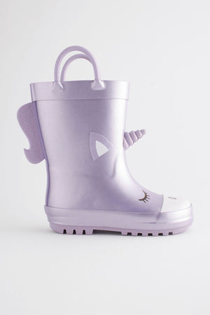 Dinossi - Lilac Purple Unicorn Mädchen-Fleece-Regenstiefel mit weicher Sohle - 30,5