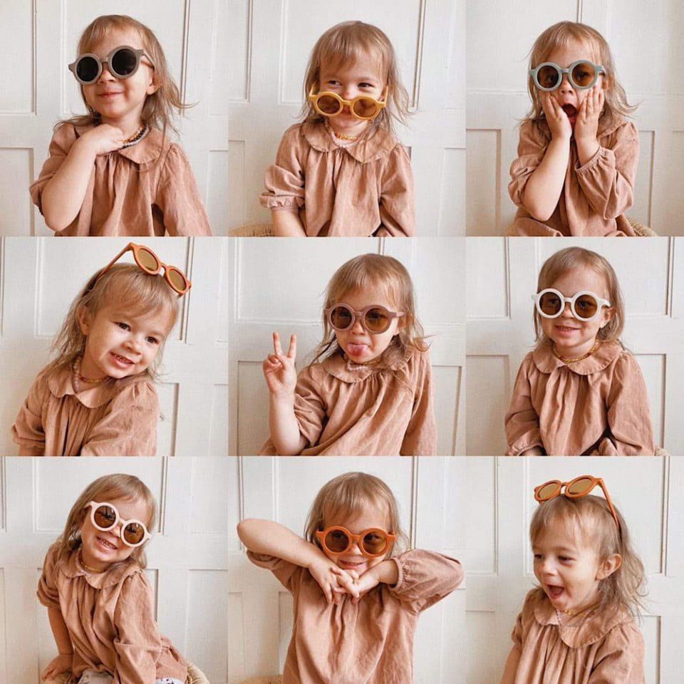 Dinossi – Nachhaltige Kindersonnenbrille, rundes Modell – Braun 