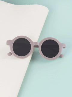 Dinossi – Nachhaltige graue runde Kindersonnenbrille 