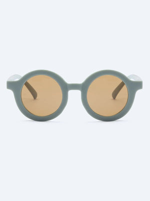 Dinossi – Nachhaltige dunkelgrüne runde Kindersonnenbrille 