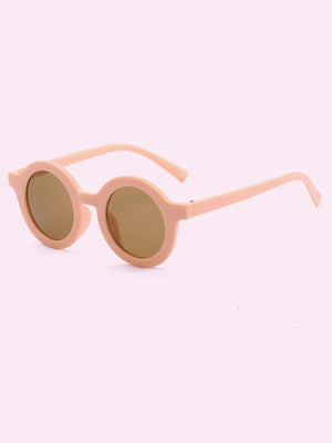 Dinossi – Nachhaltige rosafarbene runde Kindersonnenbrille 