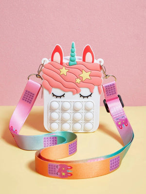 Dinossi – Weiße Mädchen-Umhängetasche mit Einhorn-Popit-Design 