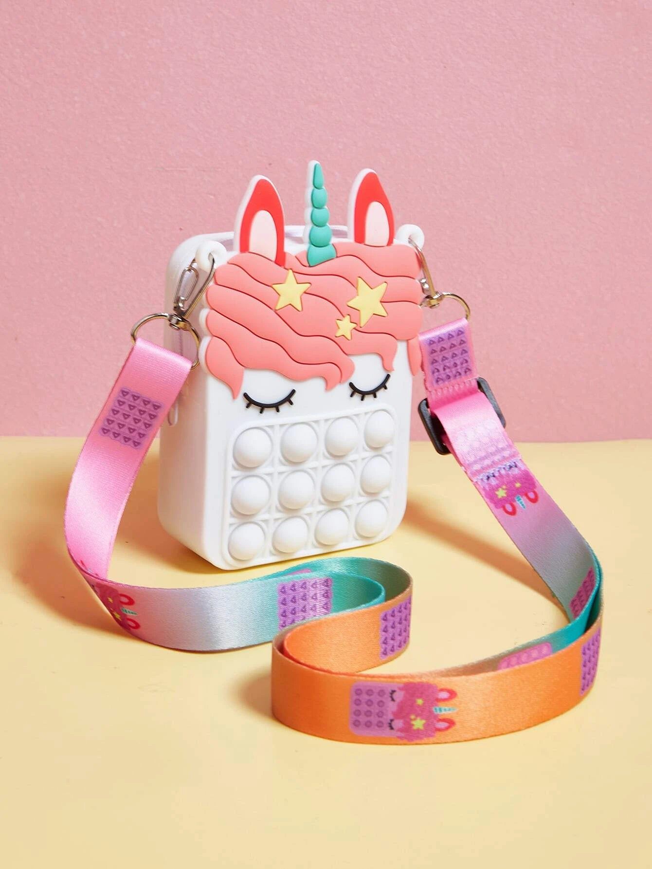 Dinossi – Weiße Mädchen-Umhängetasche mit Einhorn-Popit-Design 