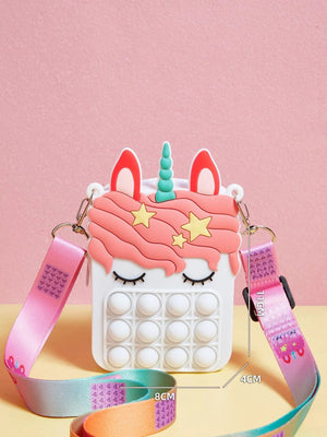 Dinossi – Weiße Mädchen-Umhängetasche mit Einhorn-Popit-Design 