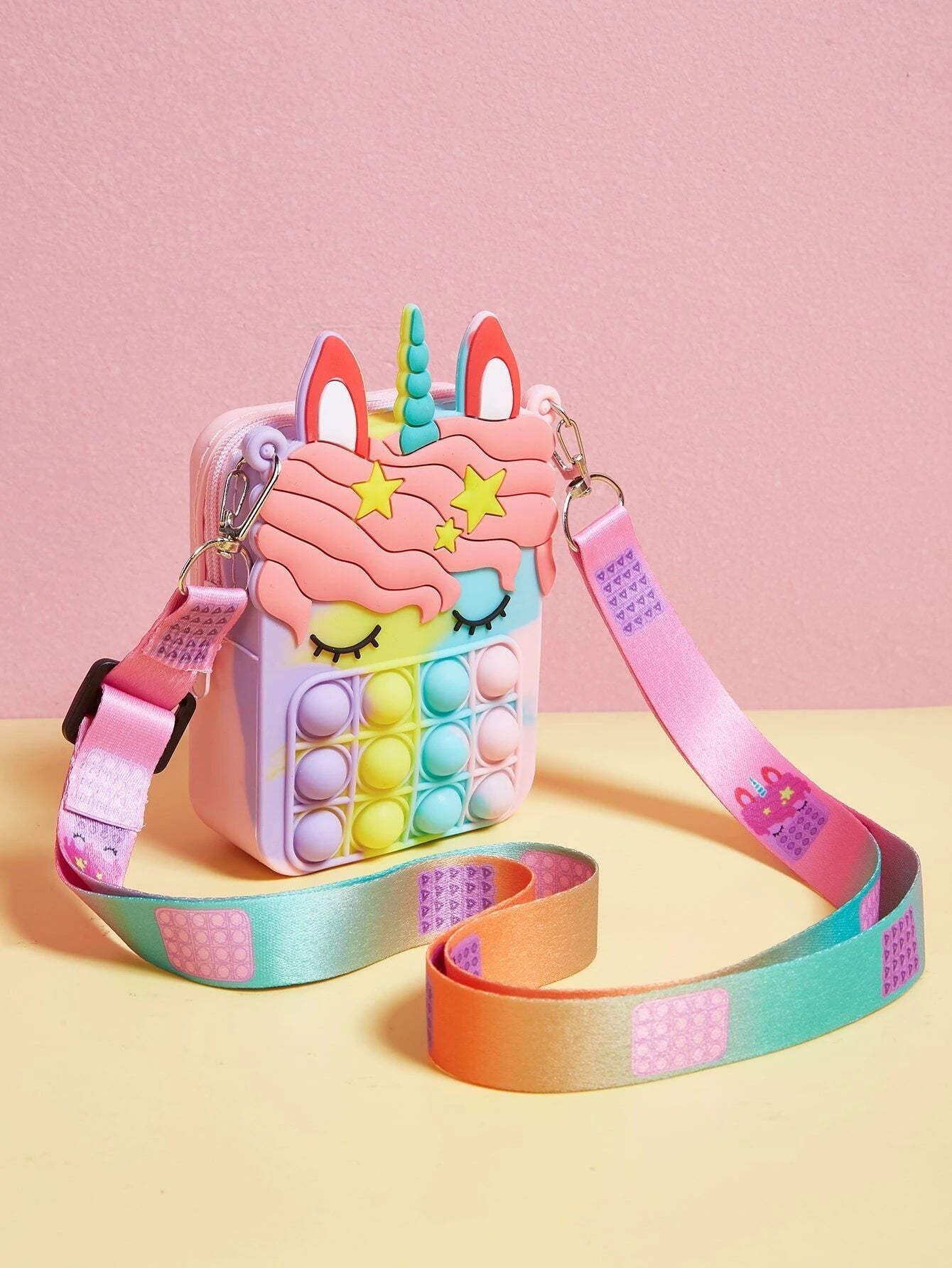 Dinossi – Regenbogen-Umhängetasche für Mädchen mit Einhorn-Popit-Design 