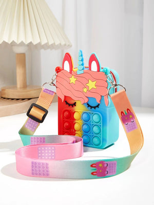 Dinossi – Einhorn-Popit-Design, blau-rote Mädchen-Umhängetasche 