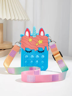 Dinossi – Blaue Mädchen-Umhängetasche mit Einhorn-Popit-Design 