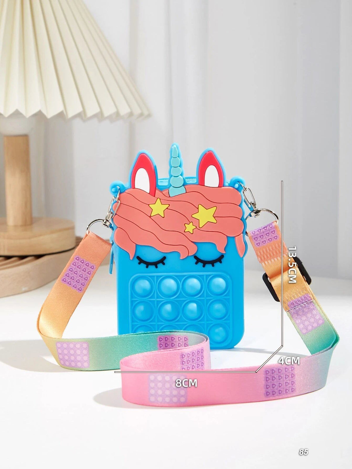 Dinossi – Blaue Mädchen-Umhängetasche mit Einhorn-Popit-Design 