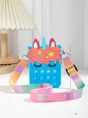 Dinossi – Blaue Mädchen-Umhängetasche mit Einhorn-Popit-Design 