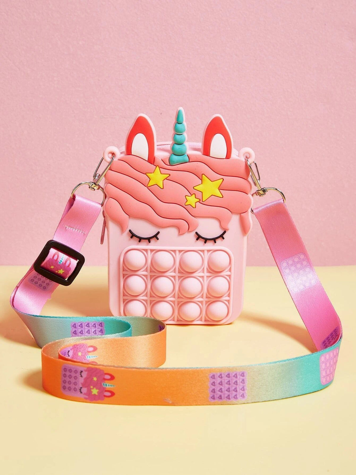 Dinossi - Rosa Mädchen-Umhängetasche mit Einhorn-Popit-Design 