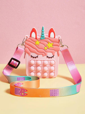 Dinossi - Rosa Mädchen-Umhängetasche mit Einhorn-Popit-Design 