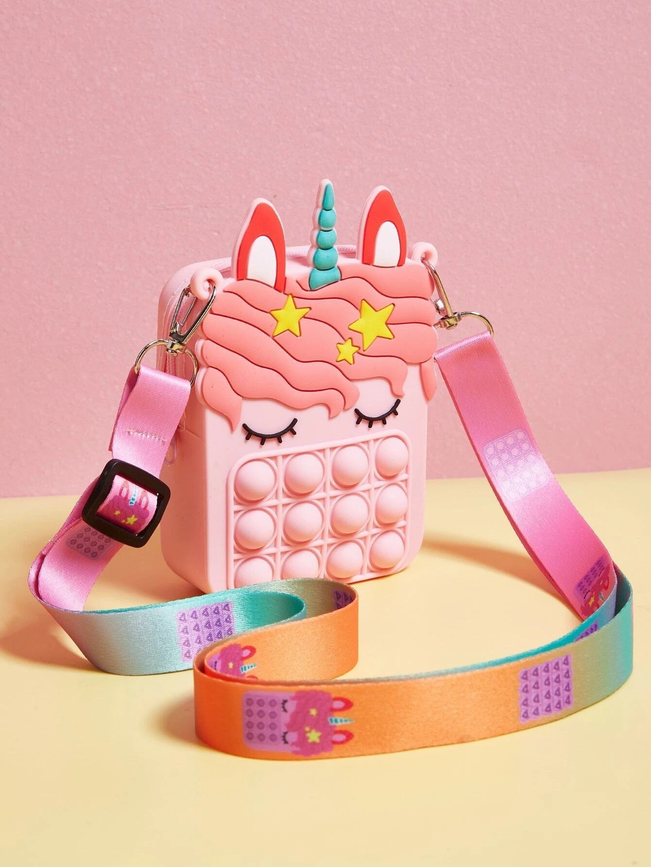 Dinossi - Rosa Mädchen-Umhängetasche mit Einhorn-Popit-Design 