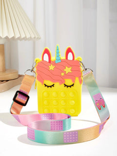 Dinossi – Gelbe Mädchen-Umhängetasche mit Einhorn-Popit-Design 
