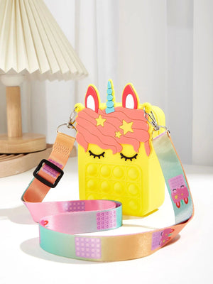 Dinossi – Gelbe Mädchen-Umhängetasche mit Einhorn-Popit-Design 
