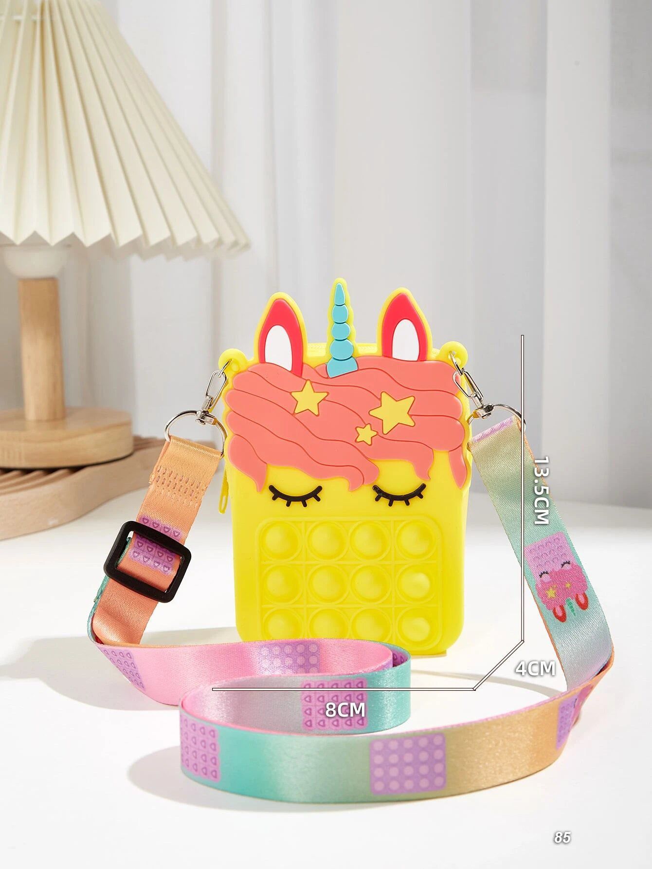 Dinossi – Gelbe Mädchen-Umhängetasche mit Einhorn-Popit-Design 