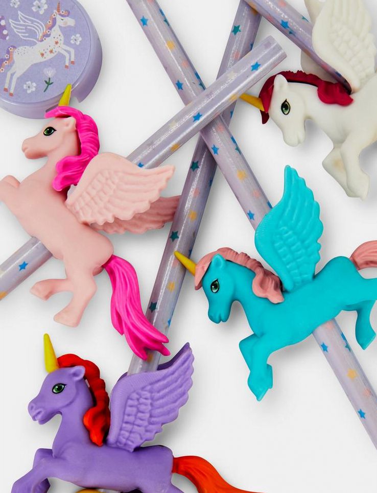 Dinossi - Einhorn-Radiergummi-, Spitzer- und Bleistift-Set