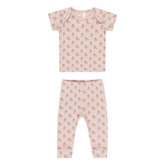 Quincy Mae - T-Shirt und Leggings Set mit Blumen | Rosa