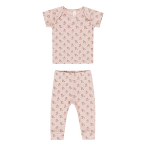 Quincy Mae - T-Shirt und Leggings Set mit Blumen | Rosa