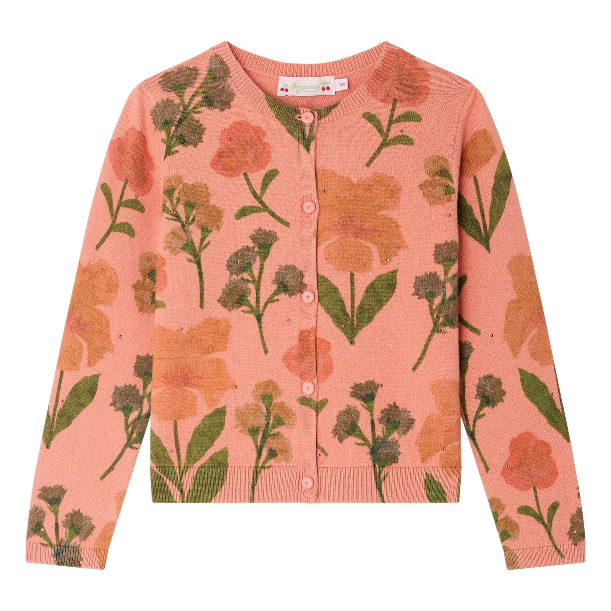 Bonpoint - Mina Fleuri Organik Pamuklu Hırka | Pembe