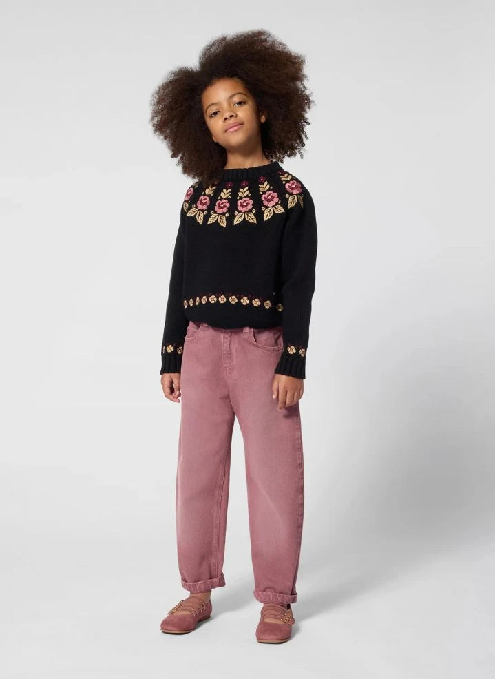 Chloé - Pullover aus Bio-Baumwolle mit Blumenstickerei | Schwarz