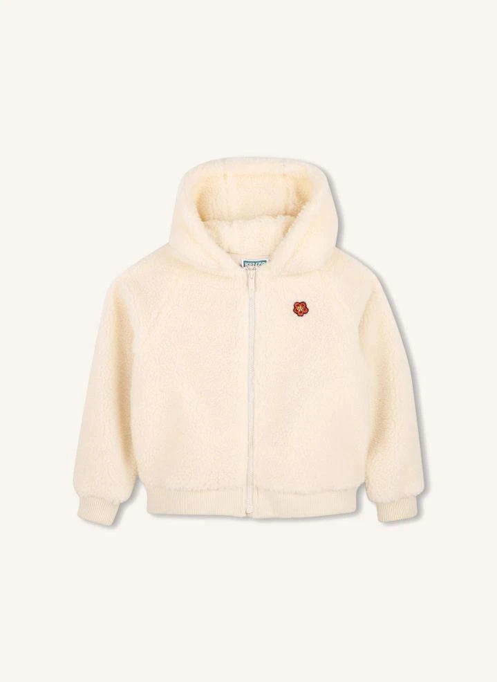 Kenzo - Woll-Sweatshirt mit Blumenmotiv und Reißverschluss | Weiß