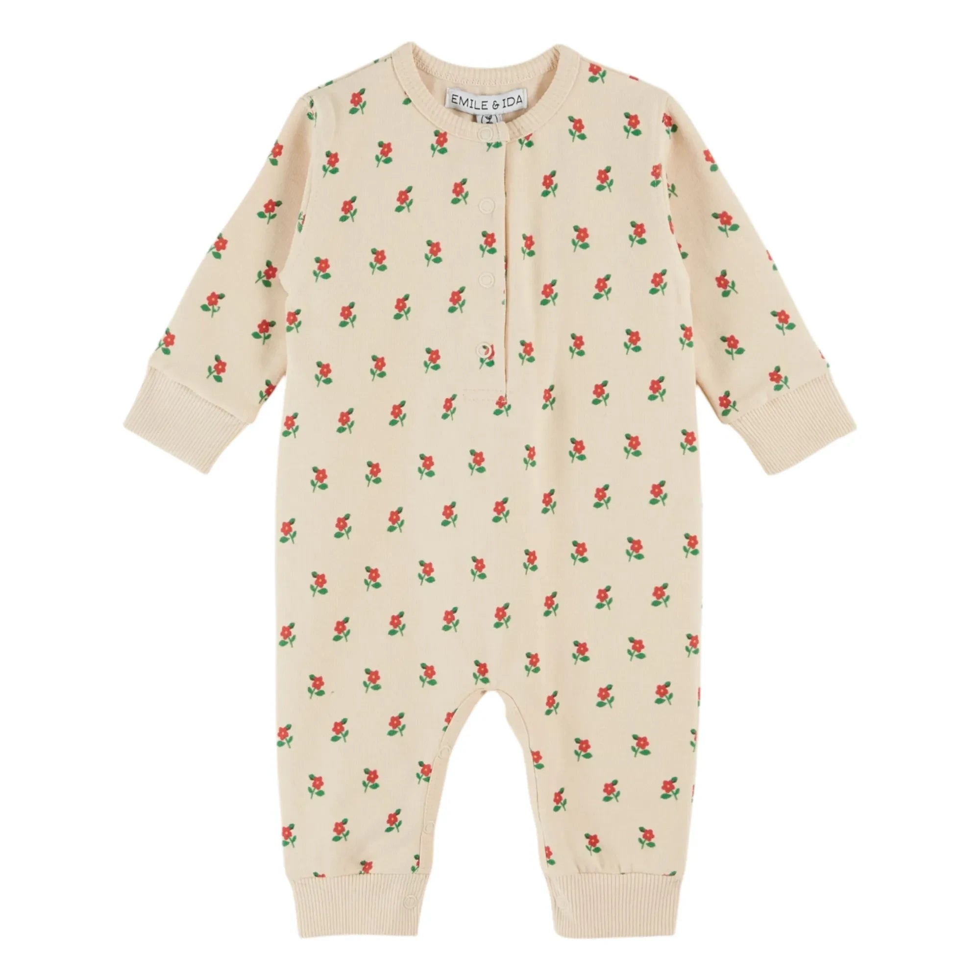 Emile et Ida - Blumenmuster Fleece-Overall | Ecru