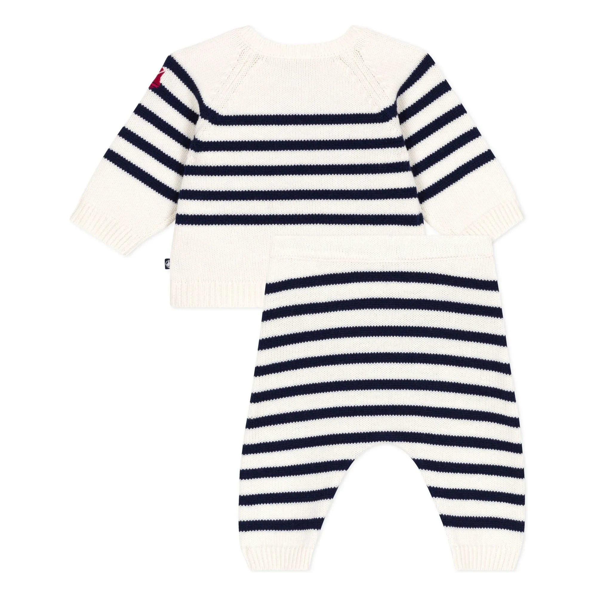 Petit Bateau – Matrosenpullover und Hosen-Set aus Wolle | Ekru
