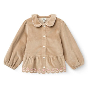 Copenhagen Colors - Bestickte Bluse aus Bio-Baumwolle, gerippter Samt | Beige