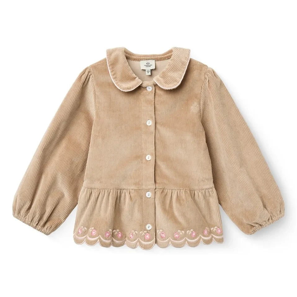 Copenhagen Colors - Bestickte Bluse aus Bio-Baumwolle, gerippter Samt | Beige