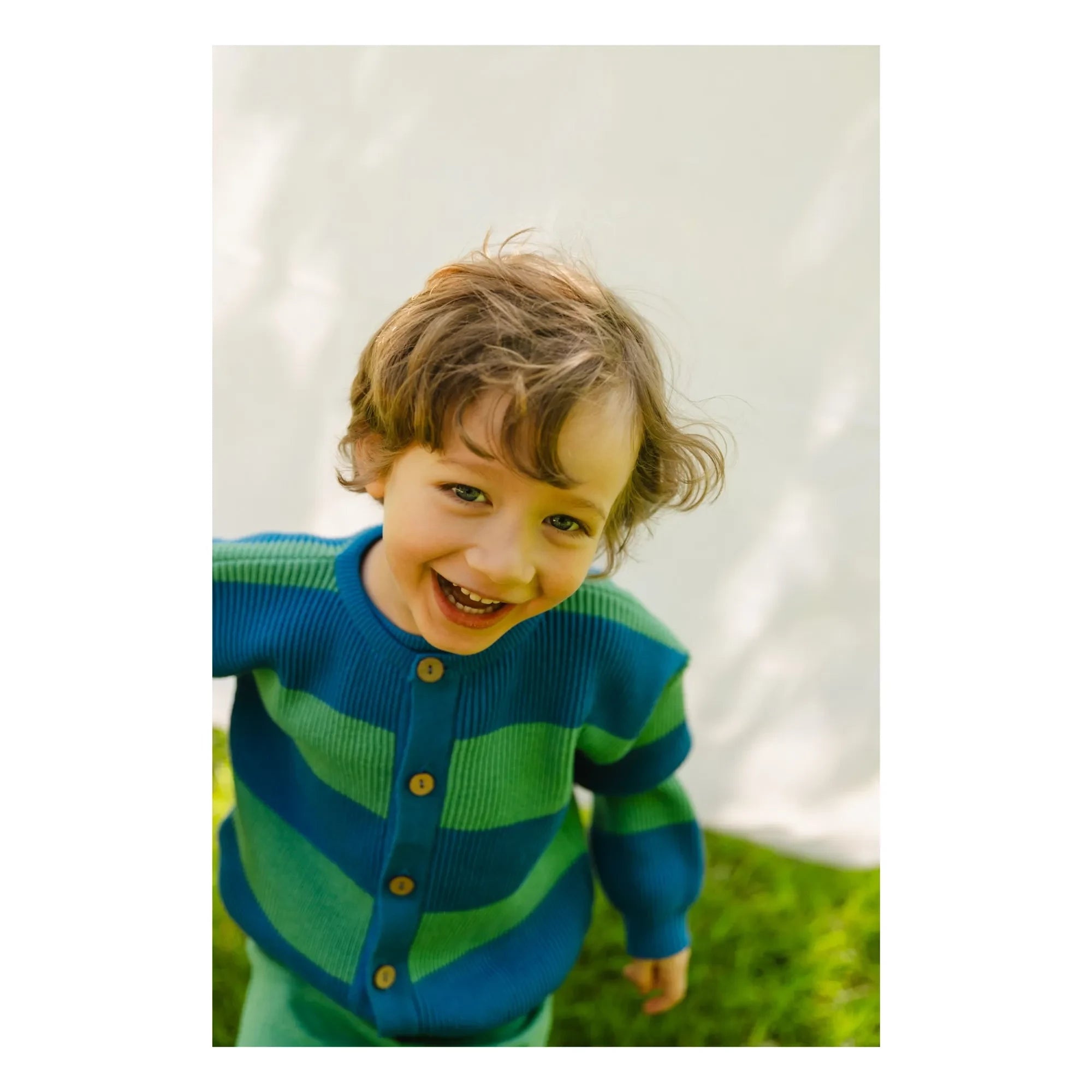 Bayiri - Gestreifte Bio-Baumwoll-Schlangenstrickjacke | Blau