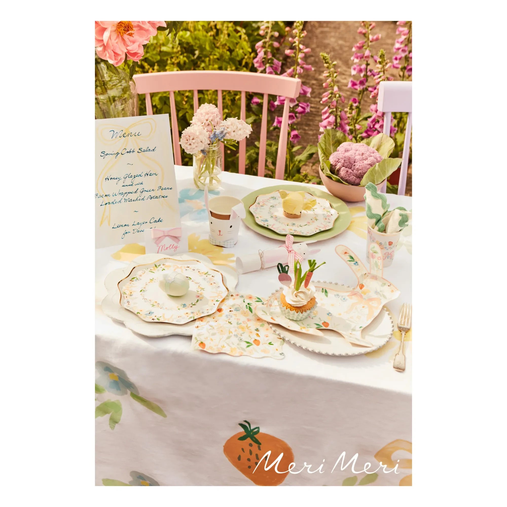 Meri Meri - Frühlings-Blumenhasen-Teller - 8er Set | Pastell