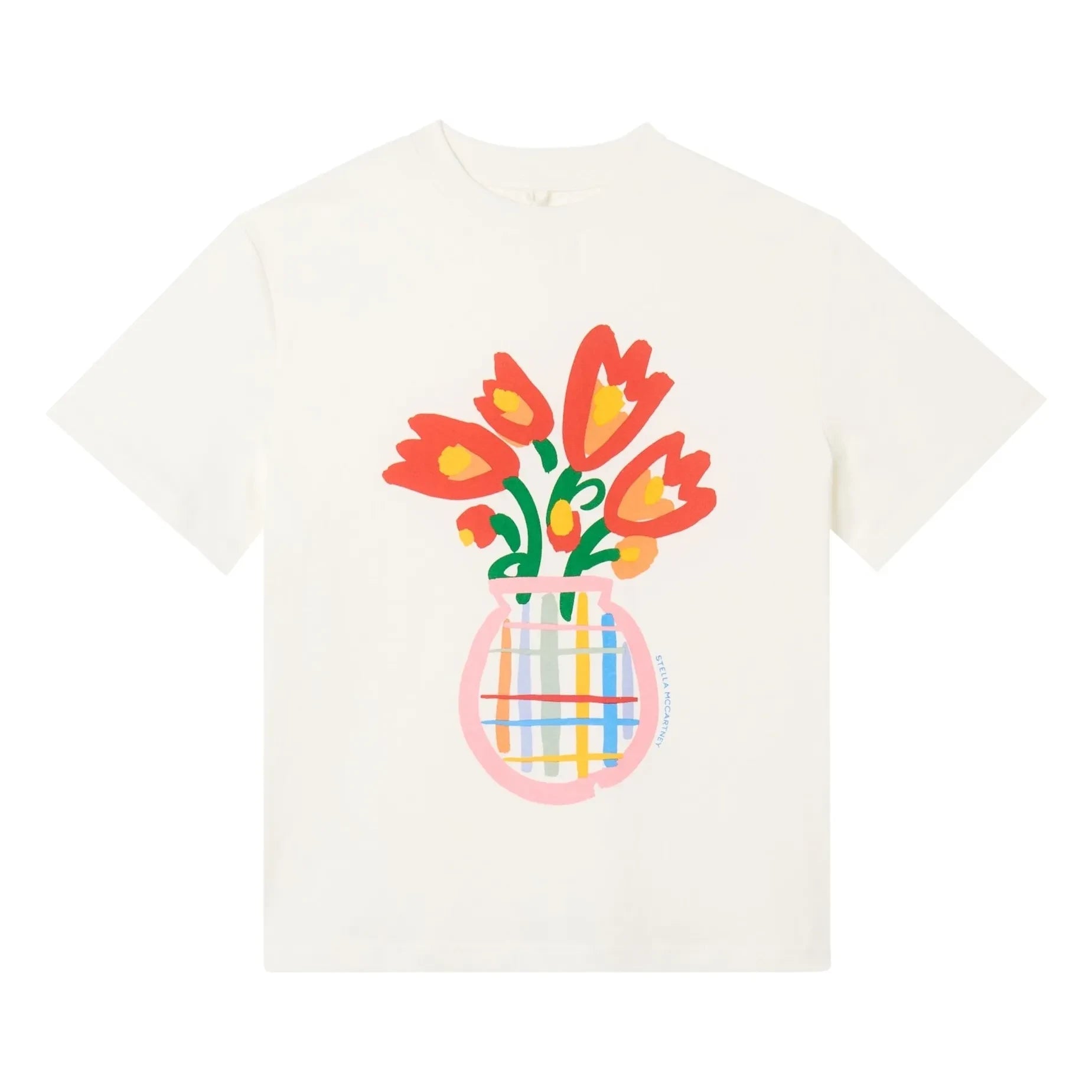 Stella McCartney Kids - T-Shirt aus Bio-Baumwolle mit Blumenstrauß | Elfenbein