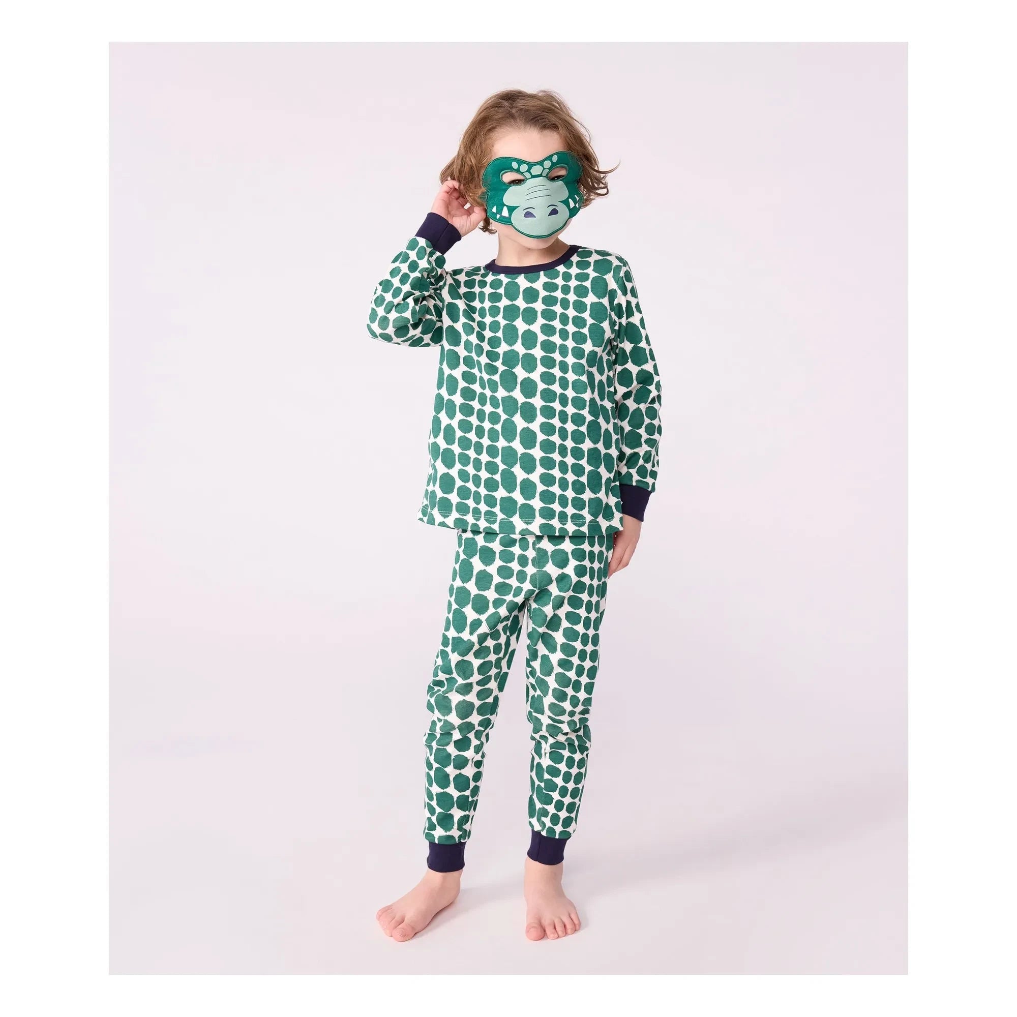 Petit Bateau – Schlafanzug und Maskenset mit Krokodilmotiv | Grün