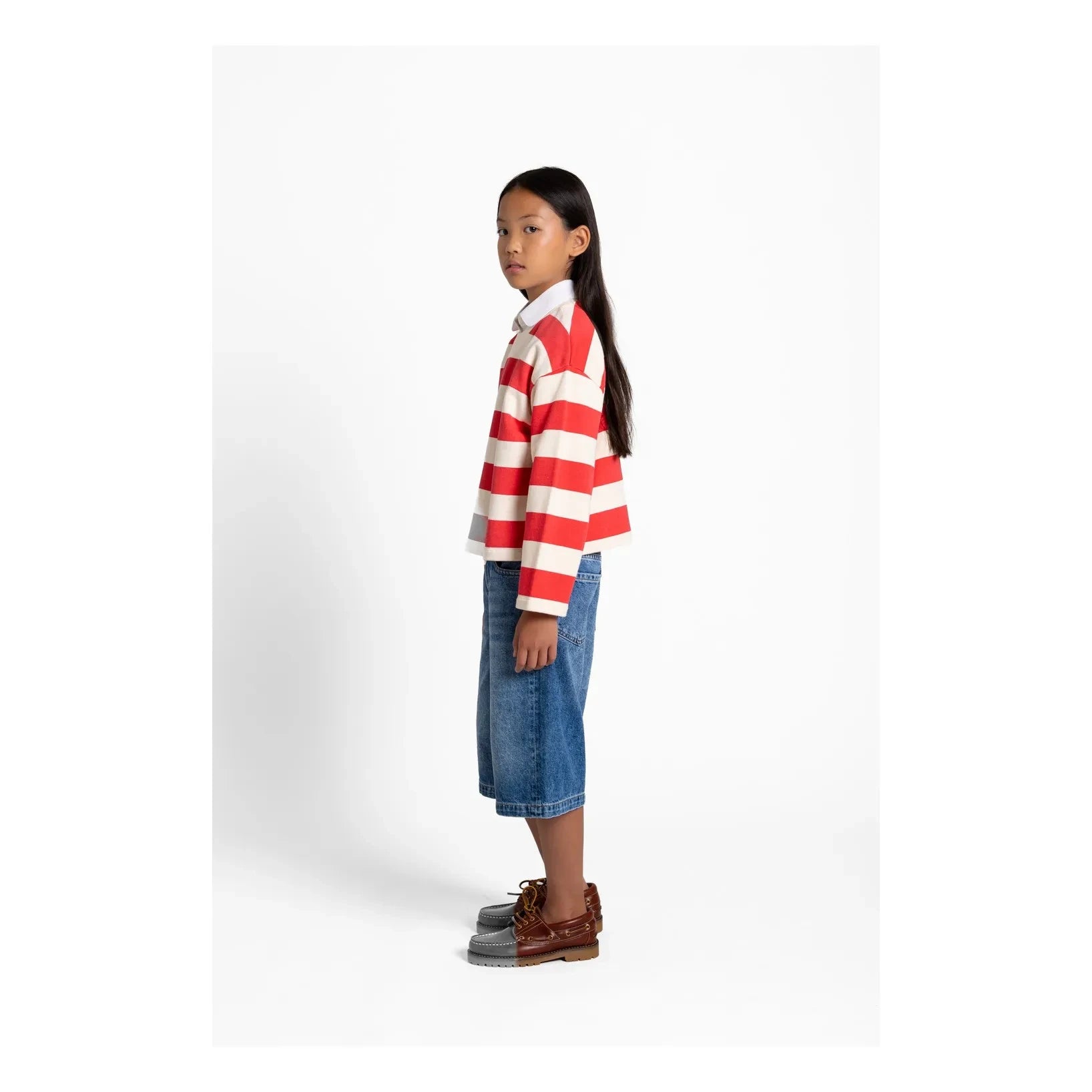 Smallable Kid – Gestreiftes Bio-Baumwoll-T-Shirt mit Pfingstrosenmuster | Rot