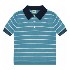 FUB - Gestreiftes Poloshirt Extra Fine Knit Bio-Baumwolle | Azurblau