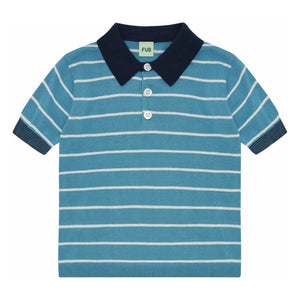 FUB - Gestreiftes Poloshirt Extra Fine Knit Bio-Baumwolle | Azurblau