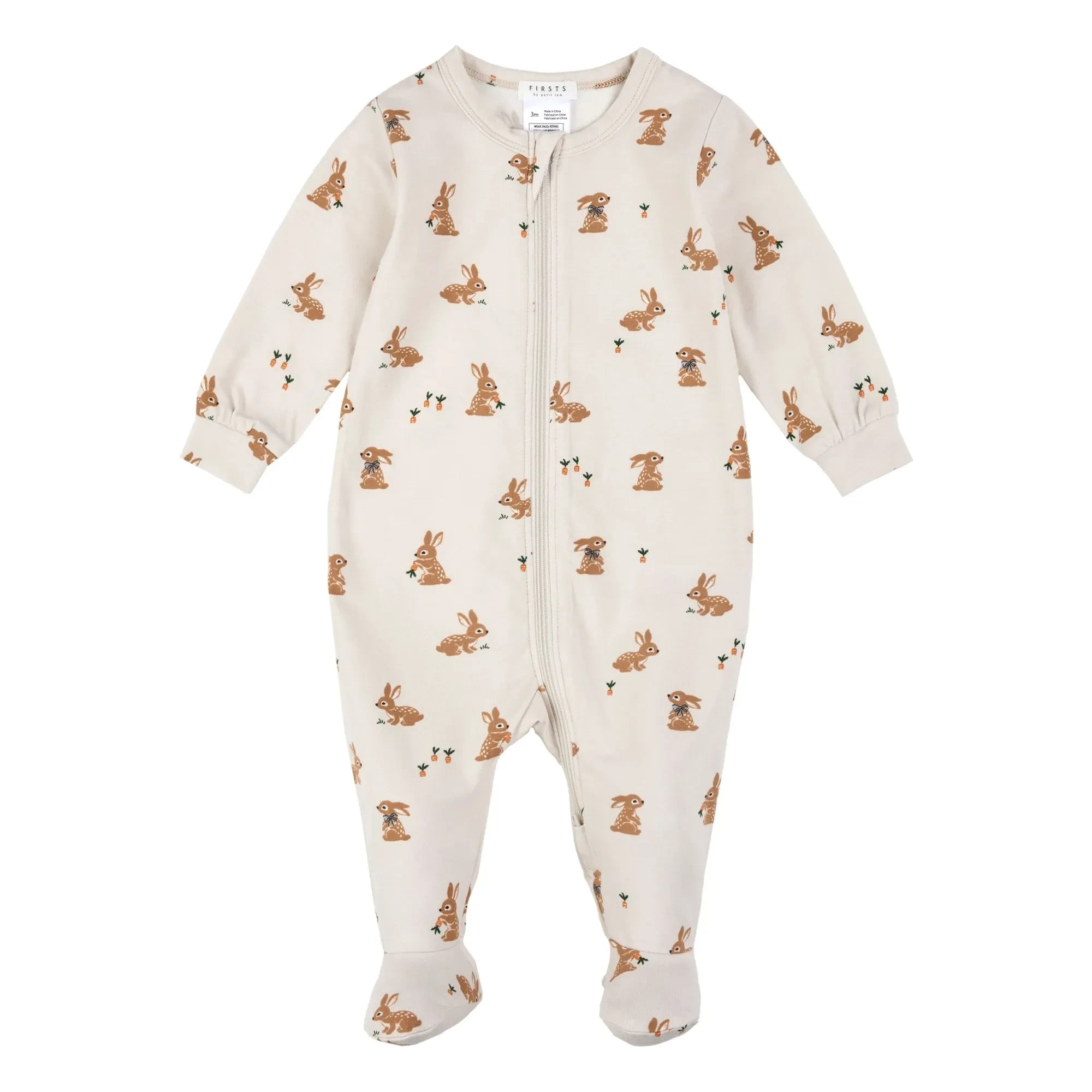 Petit Lem - Schlafanzug aus Bio-Baumwolle und Modal, mit Hasenpfoten-Motiv | Beige