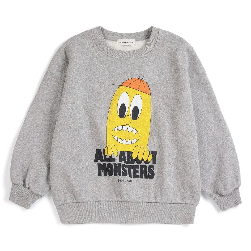 Bobo Choses - Sweat All About Monsters Organik pamuk | Gri melanj
