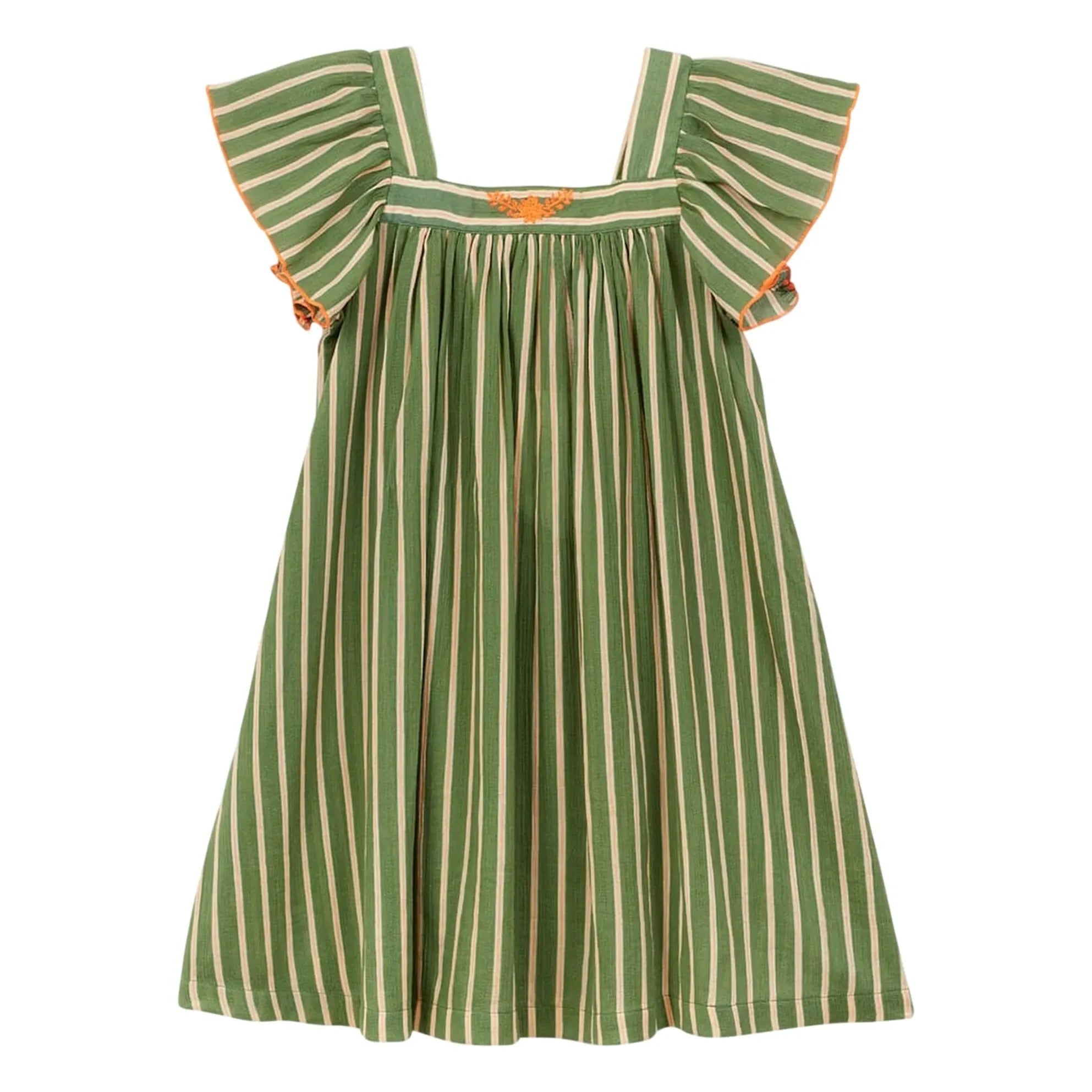 Arsène et Les Pipelettes - Gestreiftes Volant-Kleid aus Bio-Baumwollvoile | Khaki