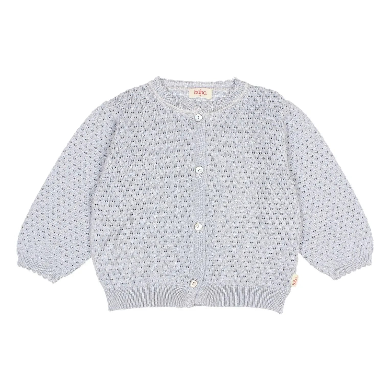 Búho - 3/4-Arm Lochstrick Cardigan aus Bio-Baumwolle | Hellblau