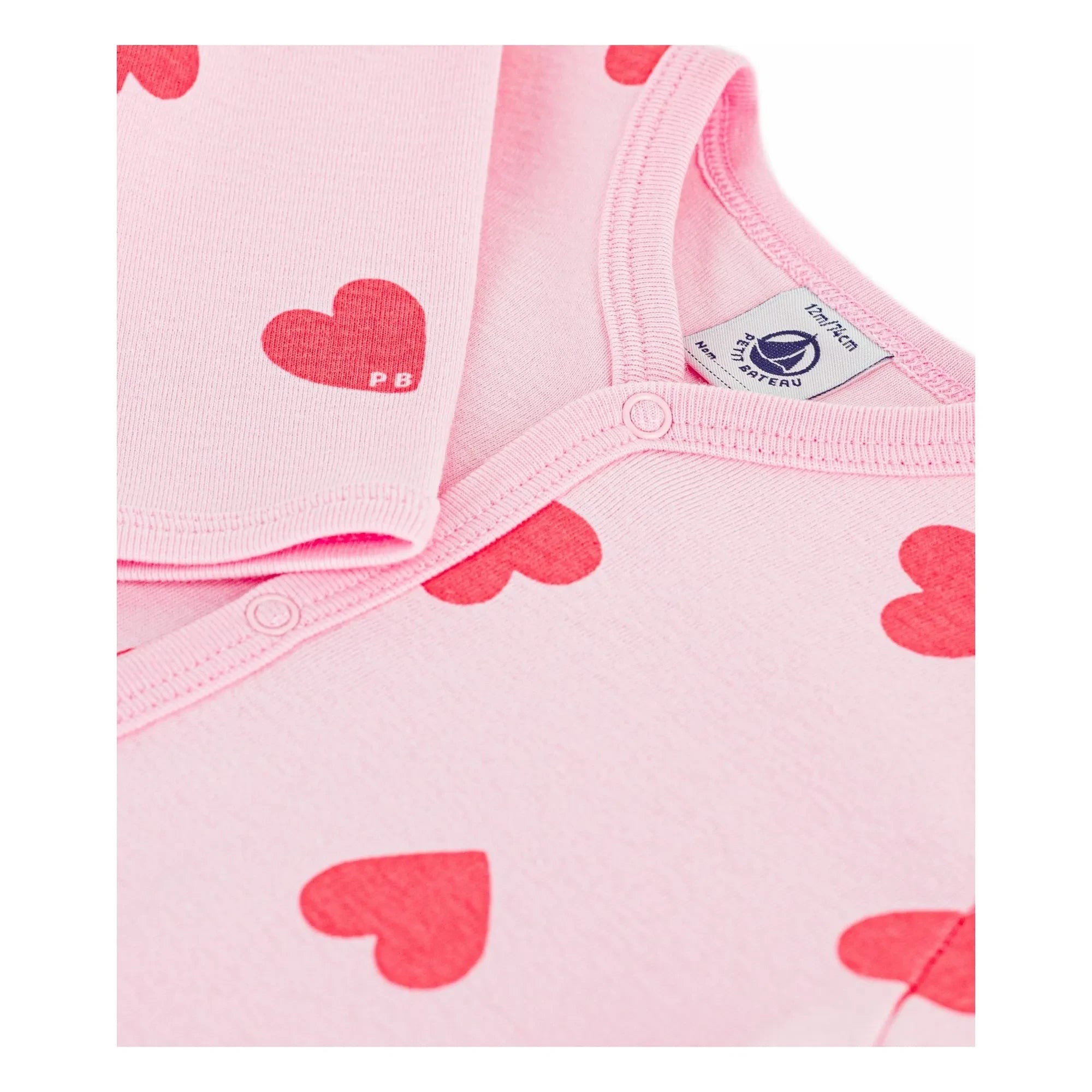 Petit Bateau - Gute Nacht Herzen PB Schlafanzug | Rosa