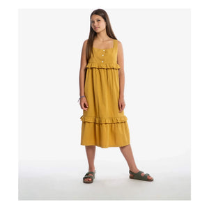 Matona – Midikleid mit Rüschen aus Bio-Baumwolle | Senf