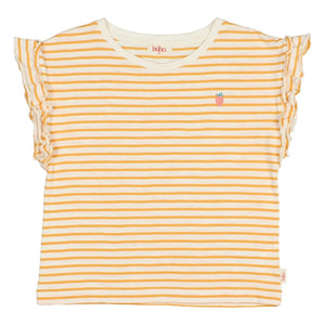 Búho - Gestreiftes T-Shirt aus Bio-Baumwolle mit Erdbeeren | Gelb