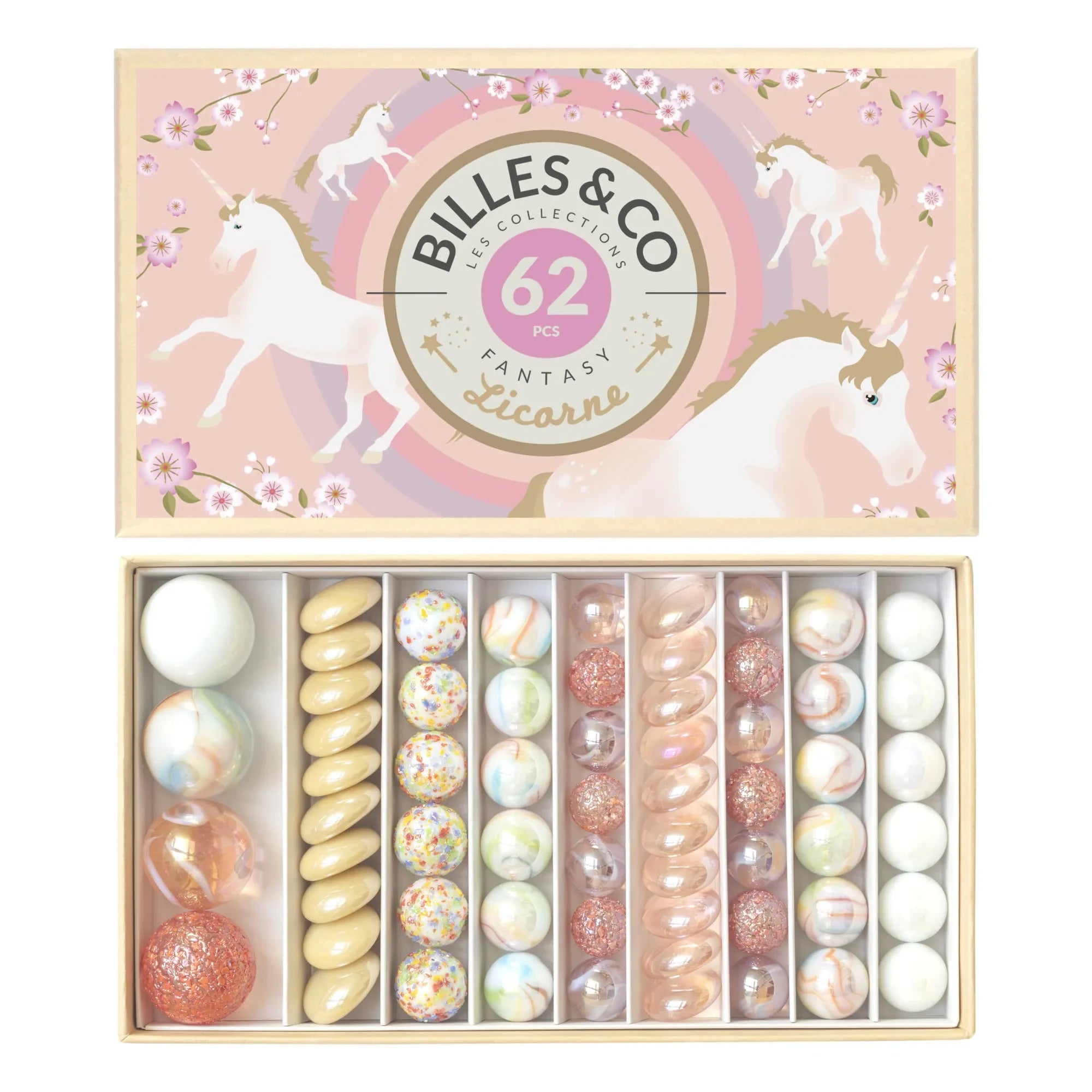 Billes & Co - 62 Murmeln in einer Box - Einhorn